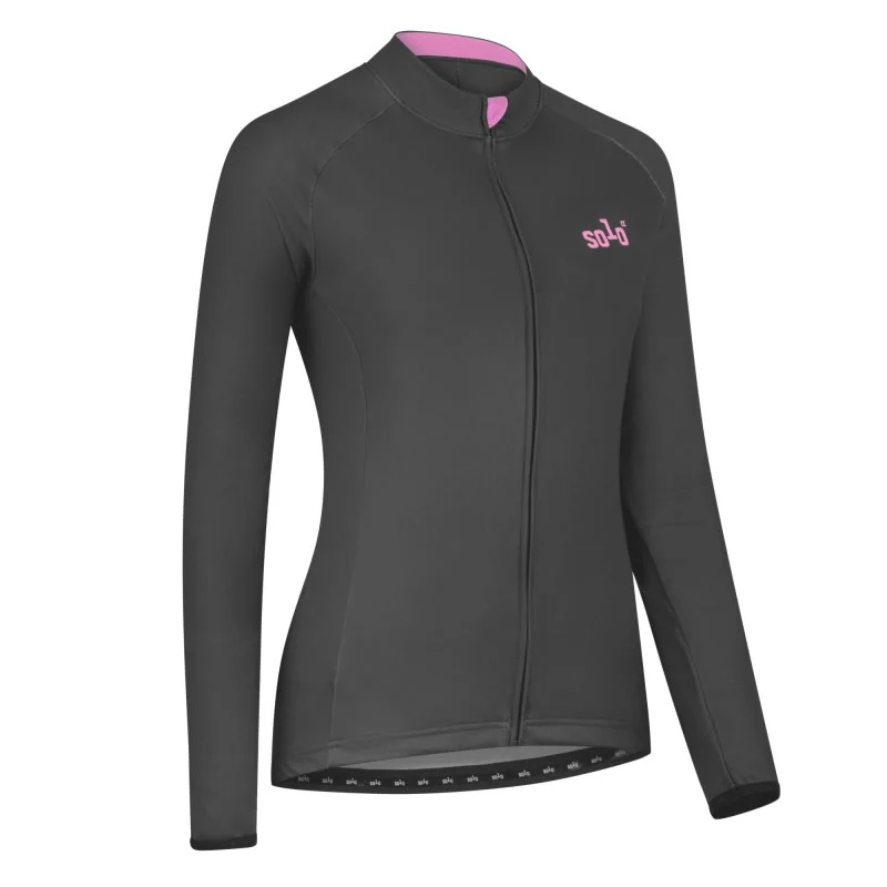 Solo Jersey 3-SEASON Longsleeve Womens - Charcoal Grey / Pink - Image 2